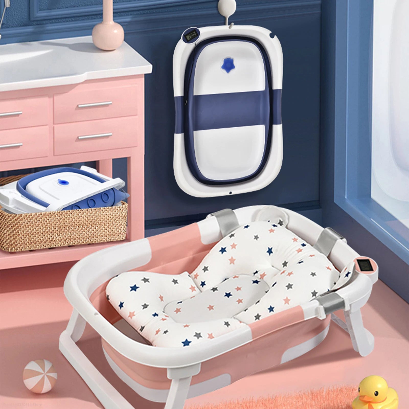 Foldable Baby Bathtub with Real-Time Temperature Display – Anti-Slip & Space-Saving Design - Nestling Babies 