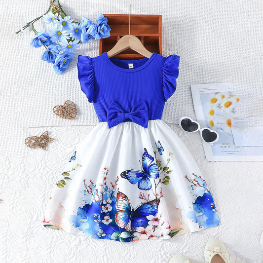 Butterfly Princess Dress for Girls – Sleeveless Floral Party Gown with Bow - Nestling Babies 