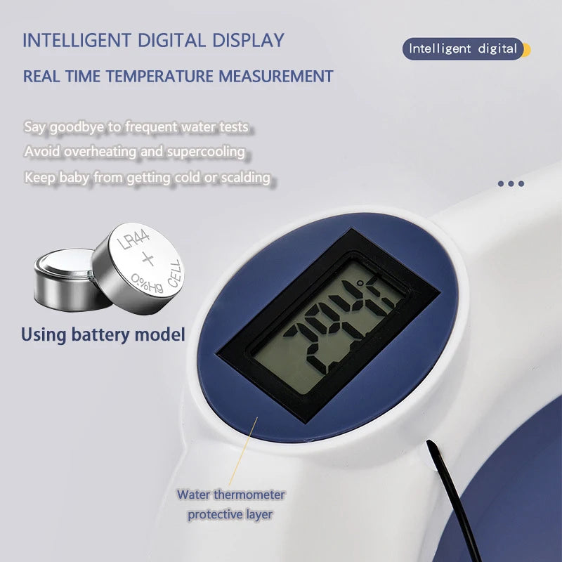 Foldable Baby Bathtub with Real-Time Temperature Display – Anti-Slip & Space-Saving Design - Nestling Babies 