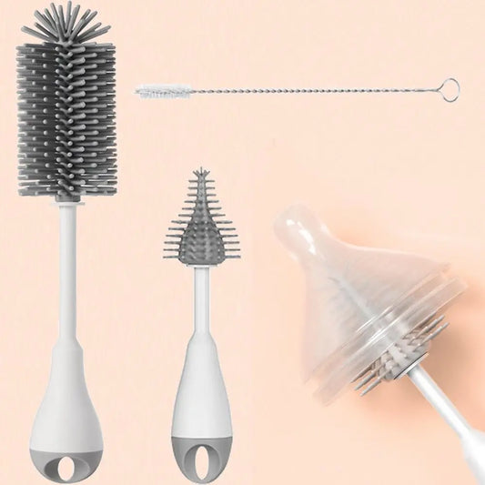 3-in-1 Silicone Baby Bottle Brush Set – 360° Cleaning with Anti-Slip Grip - Nestling Babies 