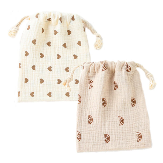 Mini Cotton Diaper Caddy Bag – Drawstring Organizer for Baby Essentials, Toys & Snacks - Nestling Babies 