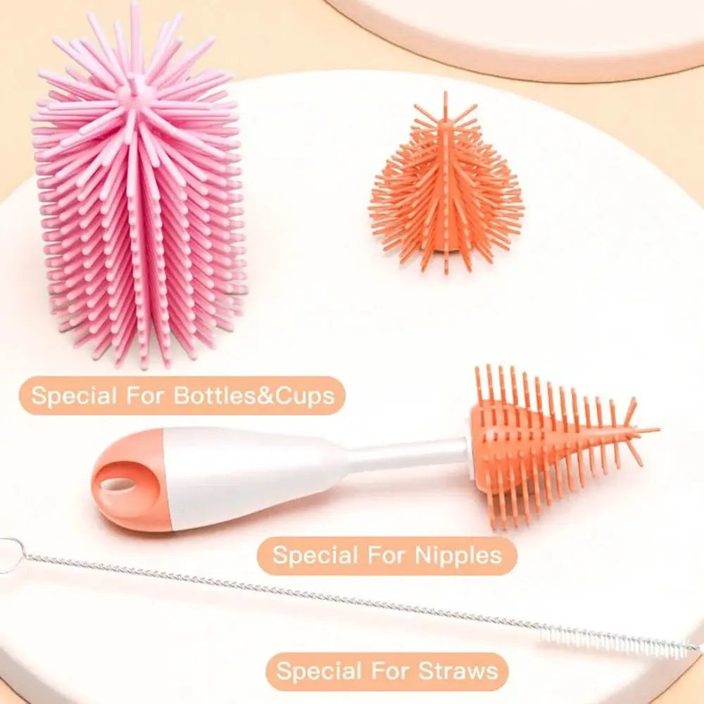 3-in-1 Silicone Baby Bottle Brush Set – 360° Cleaning with Anti-Slip Grip - Nestling Babies 