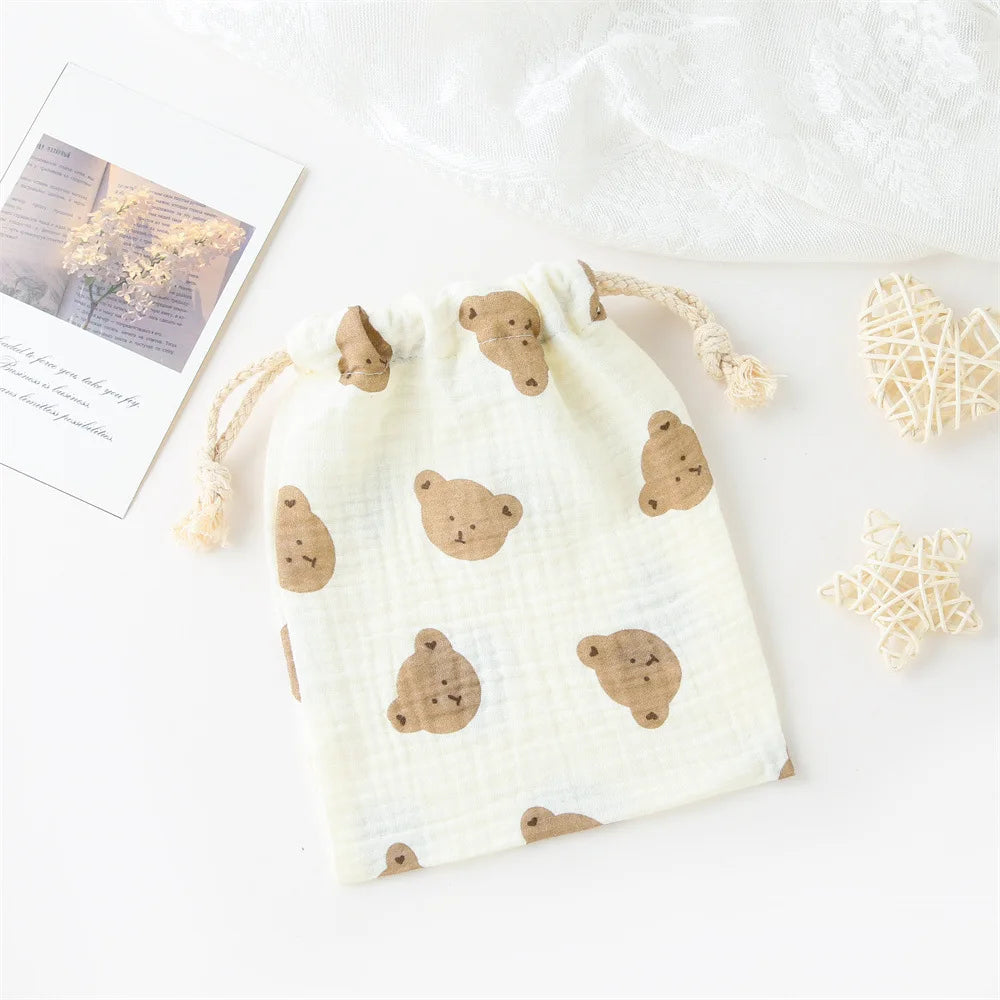Mini Cotton Diaper Caddy Bag – Drawstring Organizer for Baby Essentials, Toys & Snacks - Nestling Babies 