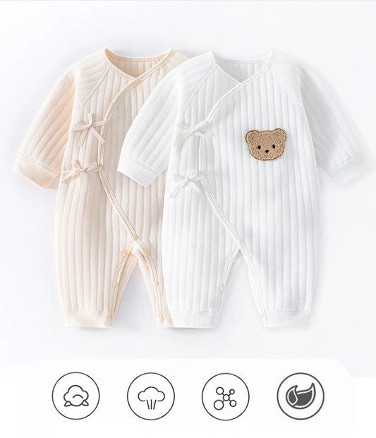 Soft Knit Cotton Romper – All-Season Long Sleeve Jumpsuit (0–6M | Unisex) - Nestling Babies 