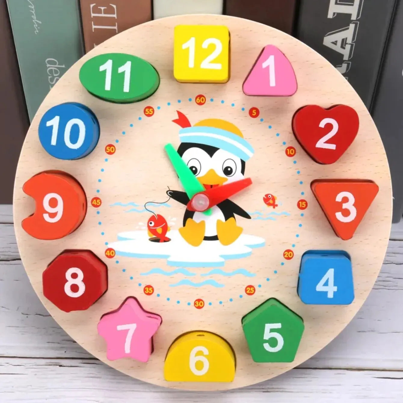 Montessori Wooden Clock Puzzle – Educational Tangram Toy with Numbers, Animals & Threading Rope - Nestling Babies 