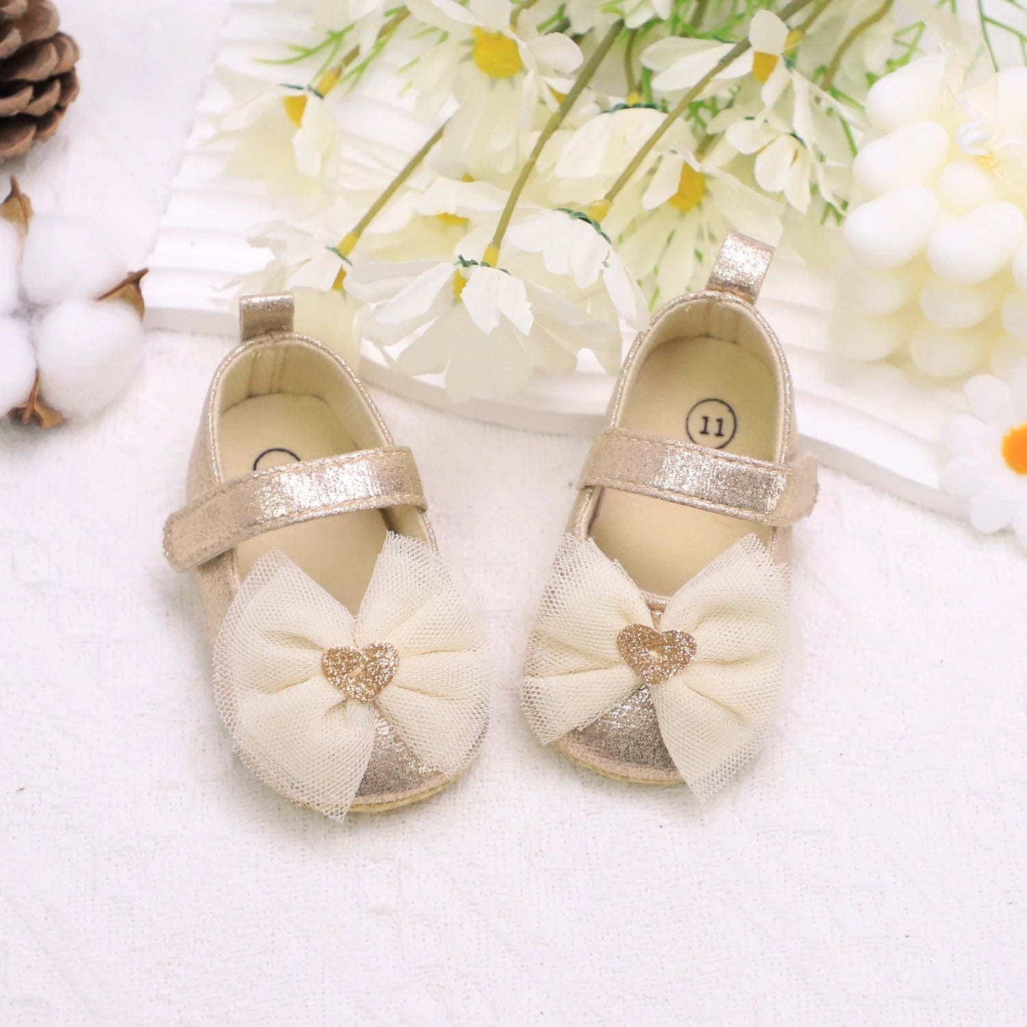 Baby Girl First Walker Shoes – Princess Lace Design with Soft Sole & Bow (0–12 Months) - Nestling Babies 