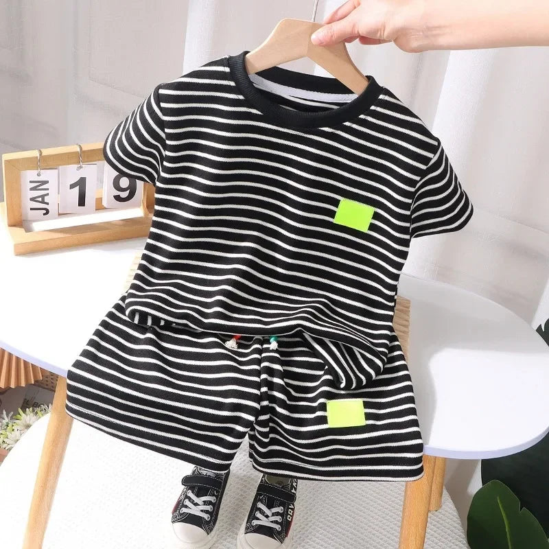 Summer Striped T-Shirt & Shorts Set – 2-Piece Outfit for Toddlers (1–7Y) - Nestling Babies 