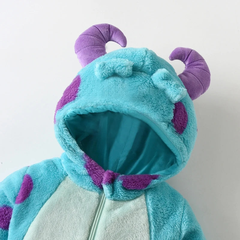 Baby Fleece Winter Romper with Horned Hood – Ultra-Warm Snowsuit for 0–3 Years - Nestling Babies 