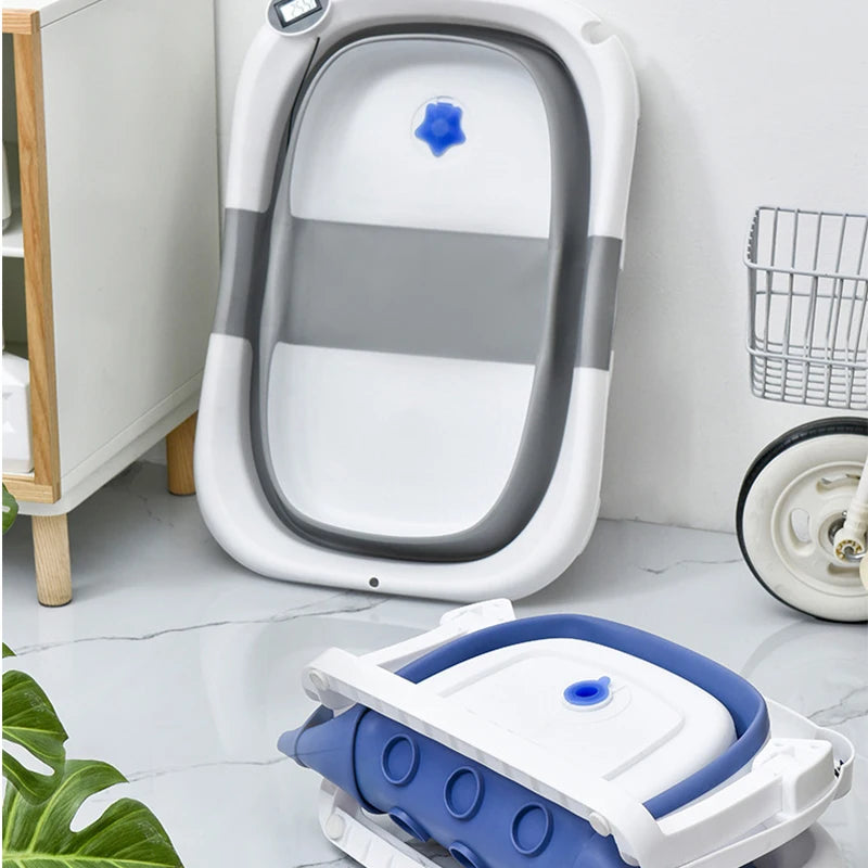 Foldable Baby Bathtub with Real-Time Temperature Display – Anti-Slip & Space-Saving Design - Nestling Babies 
