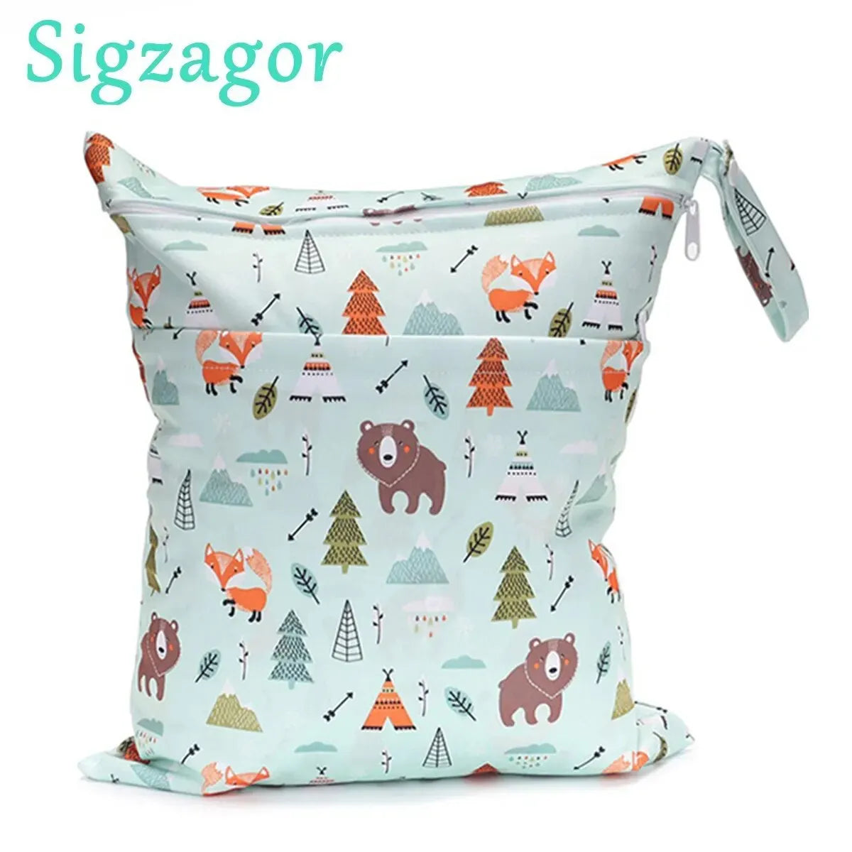 [Sigzagor] Reusable Wet Dry Bag – Waterproof Diaper Organizer with Dual Zippers & Animal Prints - Nestling Babies 