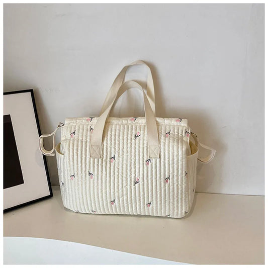 2024 Embroidered Bear Mummy Bag – High-Capacity Diaper Tote for Stylish Moms - Nestling Babies 