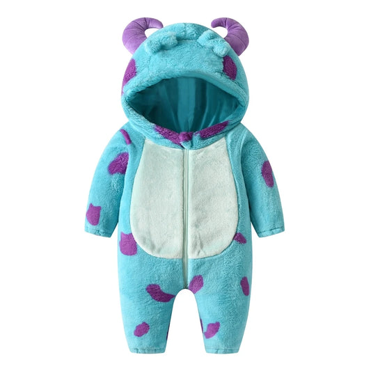 Baby Fleece Winter Romper with Horned Hood – Ultra-Warm Snowsuit for 0–3 Years - Nestling Babies 