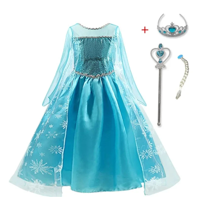 Girls Elsa Princess Costume Dress – Snow Queen Carnival & Party Gown - Nestling Babies 