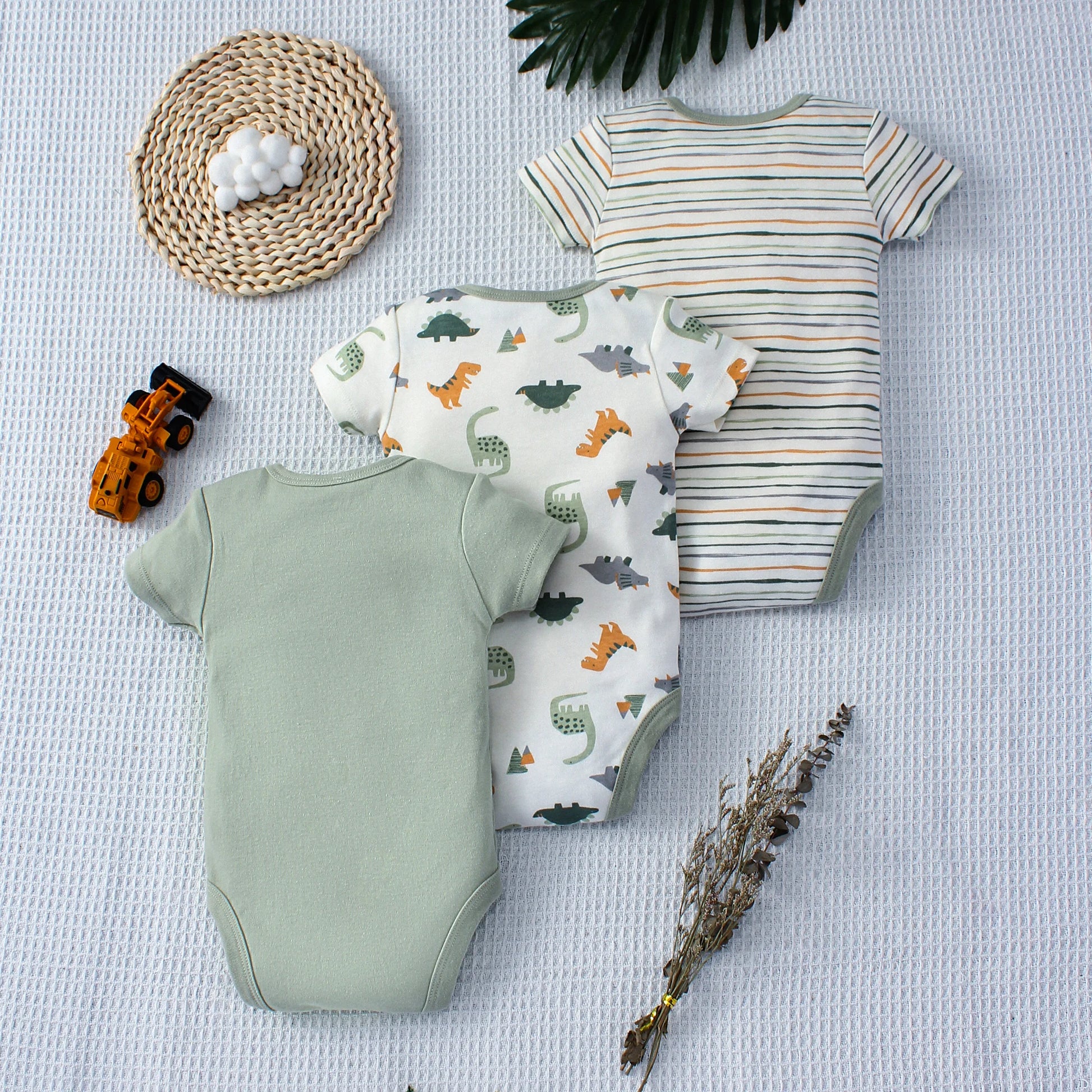 3-Piece Dinosaur Baby Bodysuit Set (0–9M) - Nestling Babies 