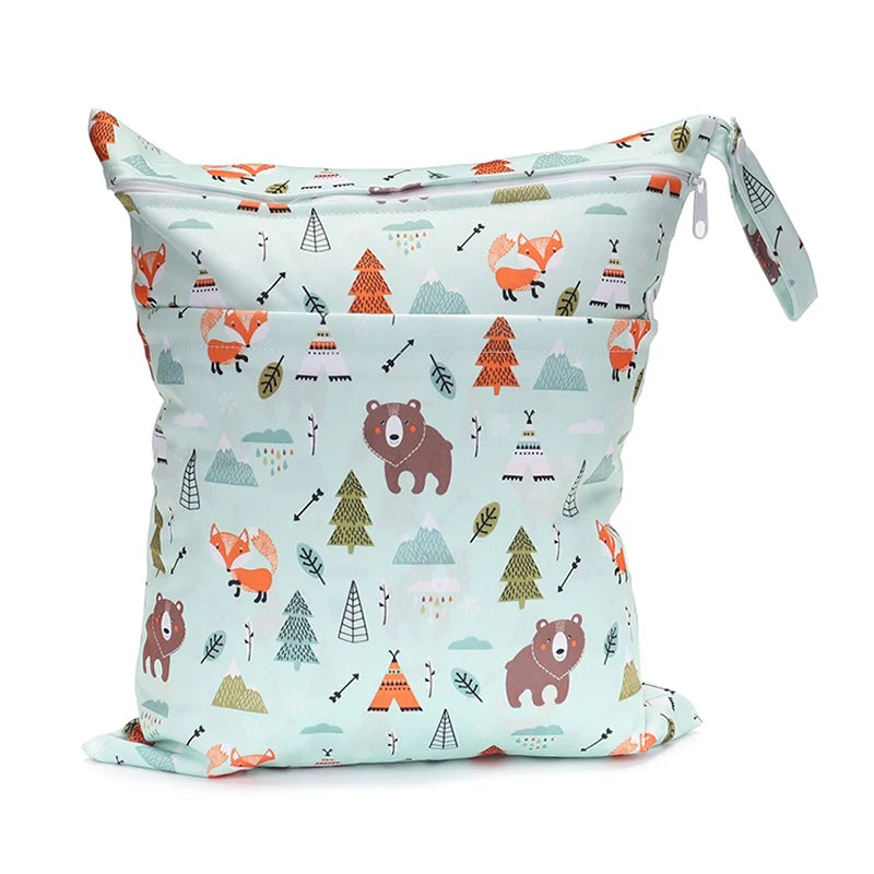 [Sigzagor] Reusable Wet Dry Bag – Waterproof Diaper Organizer with Dual Zippers & Animal Prints - Nestling Babies 