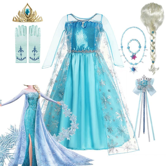 Girls Elsa Princess Costume Dress – Snow Queen Carnival & Party Gown - Nestling Babies 