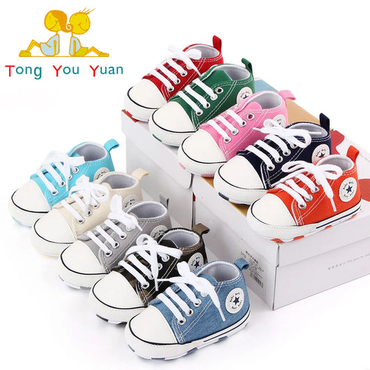 Baby Canvas Sneakers – Soft Sole Non-Slip First Walker Shoes (0–12 Months) - Nestling Babies 