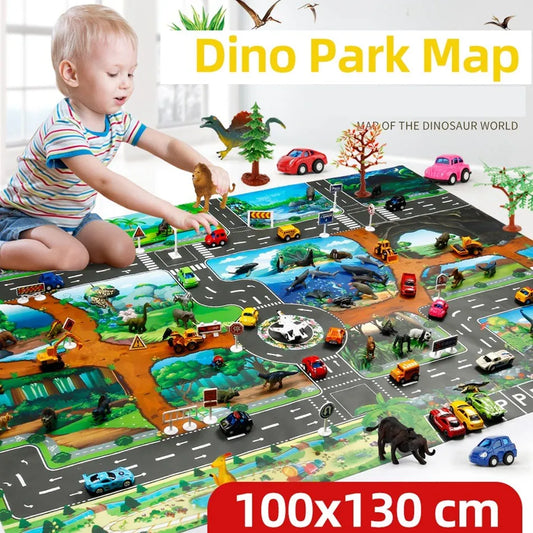 Kids Educational Playmat 100×130 cm – Waterproof Farm & Road Theme - Nestling Babies 