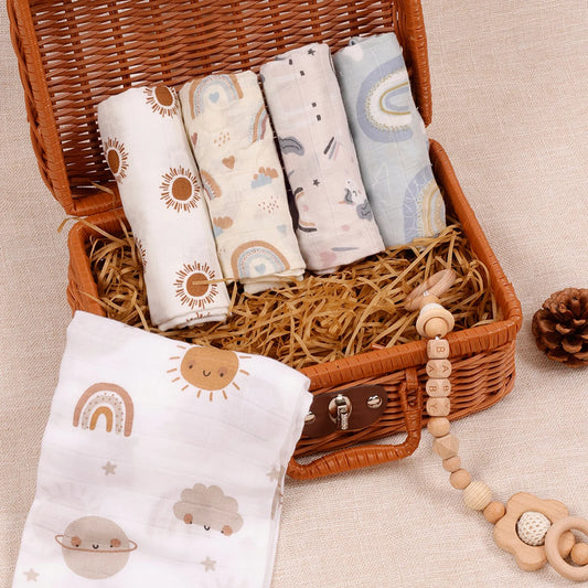 5-Pack Ultra-Soft Baby Burp Cloths – Bamboo & Cotton Muslin (60×60 cm) - Nestling Babies 