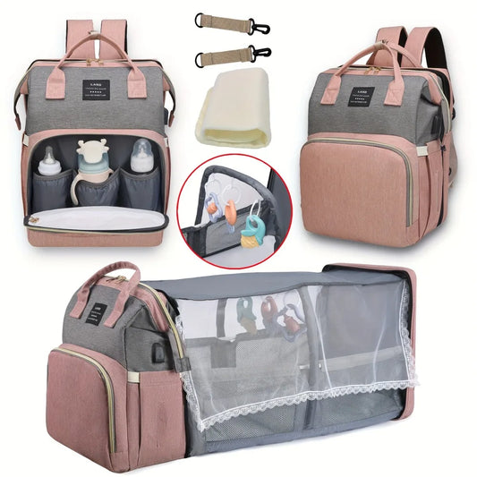 Lightweight Foldable Mommy Diaper Bag – Travel Backpack with Portable Crib - Nestling Babies 
