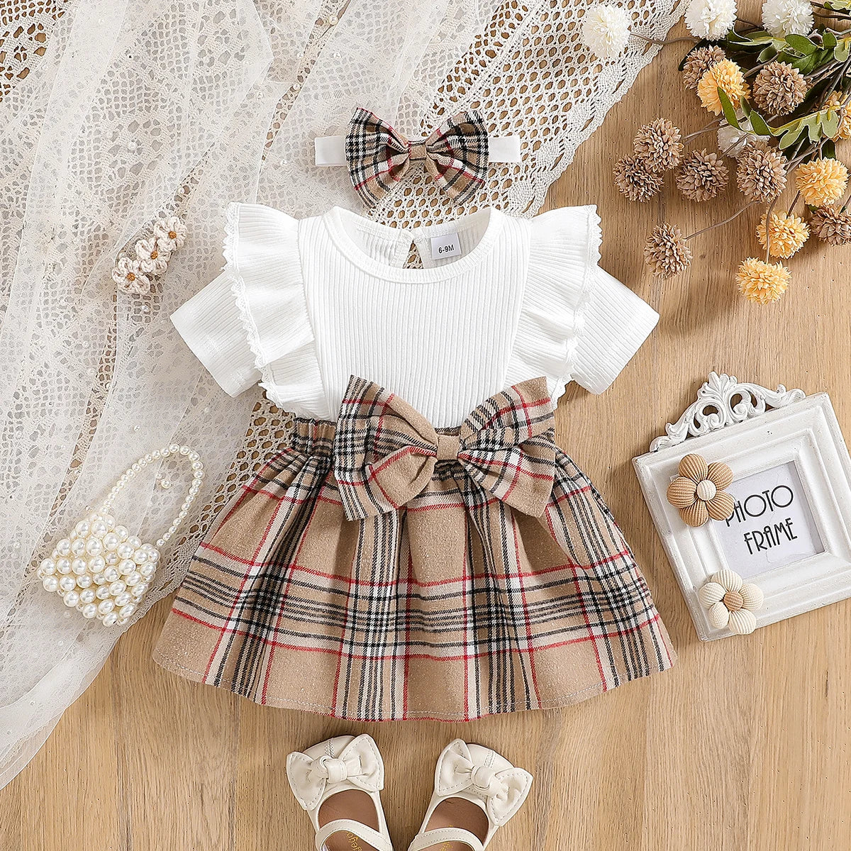 Baby Girl Plaid Summer Dress – Ruffles & Bows for Everyday Charm (6M–3Y) - Nestling Babies 