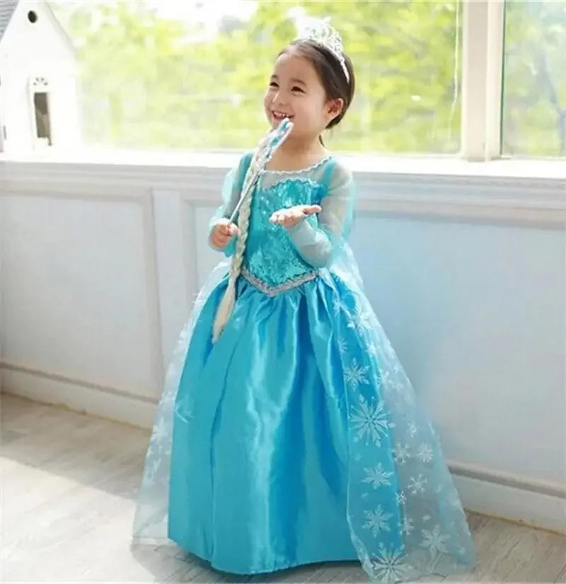 Girls Elsa Princess Costume Dress – Snow Queen Carnival & Party Gown - Nestling Babies 