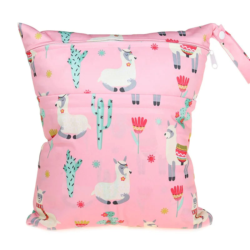 [Sigzagor] Reusable Wet Dry Bag – Waterproof Diaper Organizer with Dual Zippers & Animal Prints - Nestling Babies 