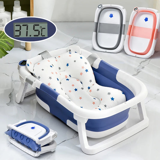 Foldable Baby Bathtub with Real-Time Temperature Display – Anti-Slip & Space-Saving Design - Nestling Babies 