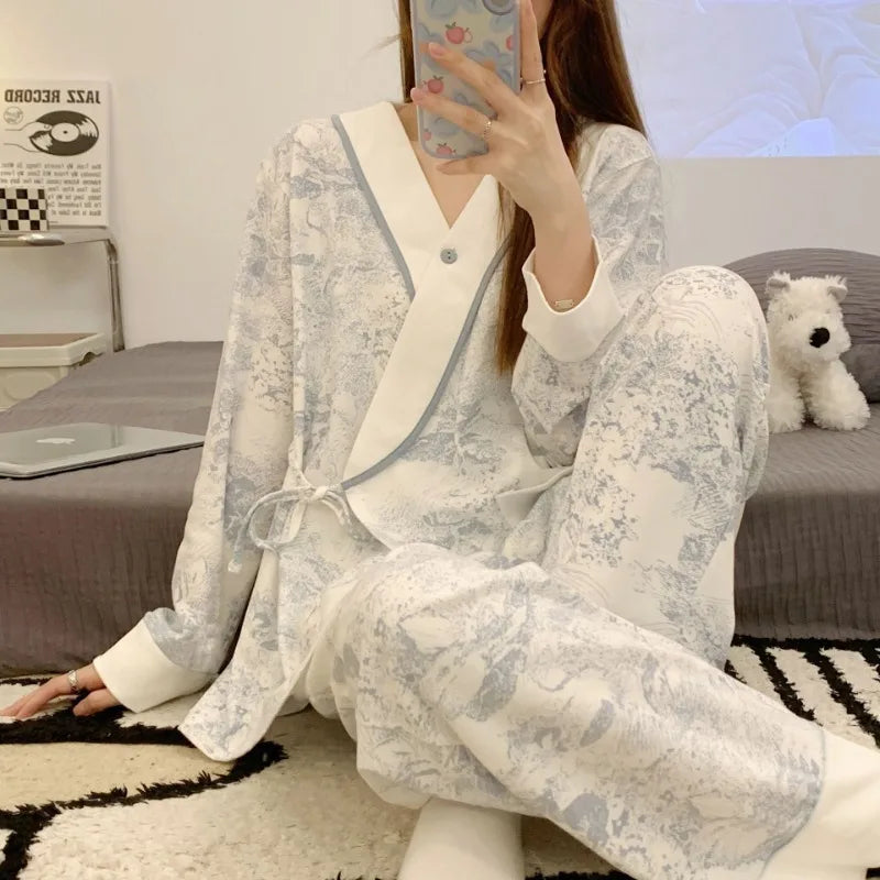 Cotton Nursing Pajamas Set – Lightweight Postpartum Sleepwear for Spring & Autumn - Nestling Babies 