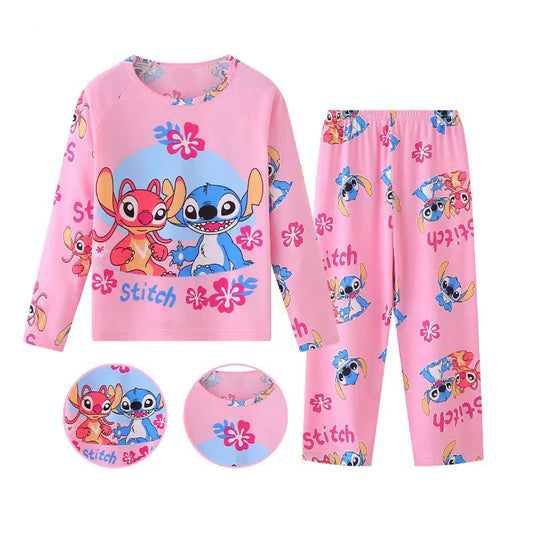 Stitch & Angel Cartoon Pajama Set for Kids – Long Sleeve Sleepwear (4–6Y) - Nestling Babies 