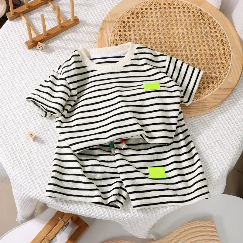 Summer Striped T-Shirt & Shorts Set – 2-Piece Outfit for Toddlers (1–7Y) - Nestling Babies 