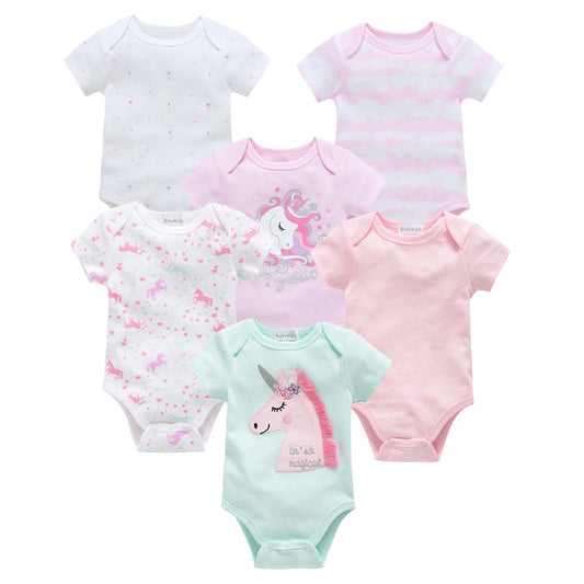 100% Cotton Baby Bodysuits – Unicorn Print | 3–6 Pack - Nestling Babies 
