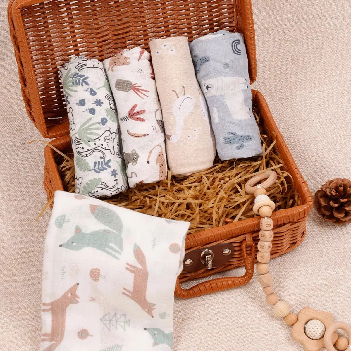 5-Pack Ultra-Soft Baby Burp Cloths – Bamboo & Cotton Muslin (60×60 cm) - Nestling Babies 