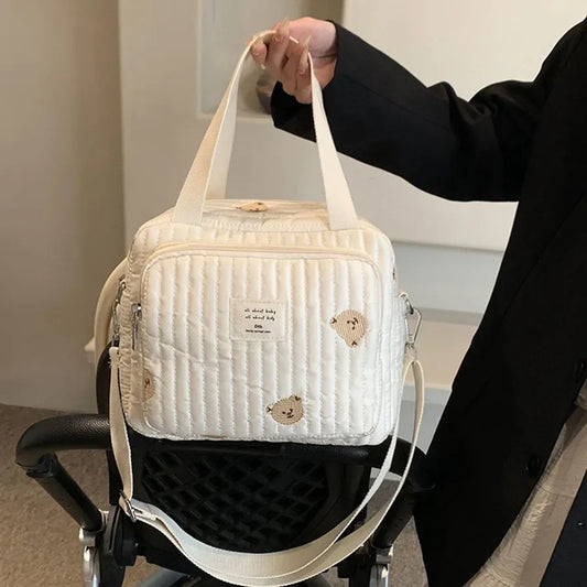Cute Bear Cotton Mommy Bag – Zippered Diaper Tote & Maternity Organizer for Everyday Use - Nestling Babies 