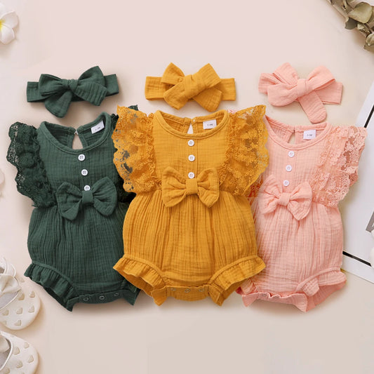 Summer Lace Baby Romper Set (0–18M) - Nestling Babies 