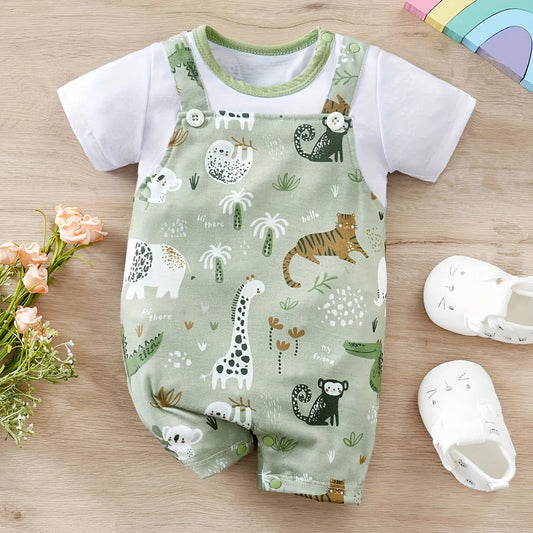 Zoo Days Romper – Faux Two-Piece Animal Print Bodysuit (0–12M | Boys) - Nestling Babies 