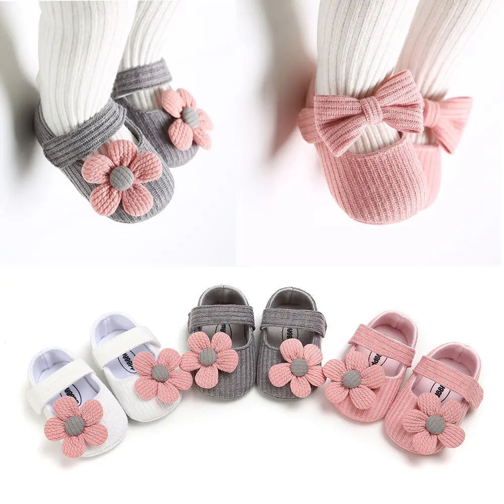 Baby Girl Cotton Prewalker Shoes – Soft Sole Retro Style with Bow (0–18 Months) - Nestling Babies 