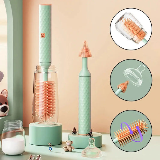 3-Piece Silicone Bottle Brush Set – 360° Rotating, Long Handle & Waterproof - Nestling Babies 