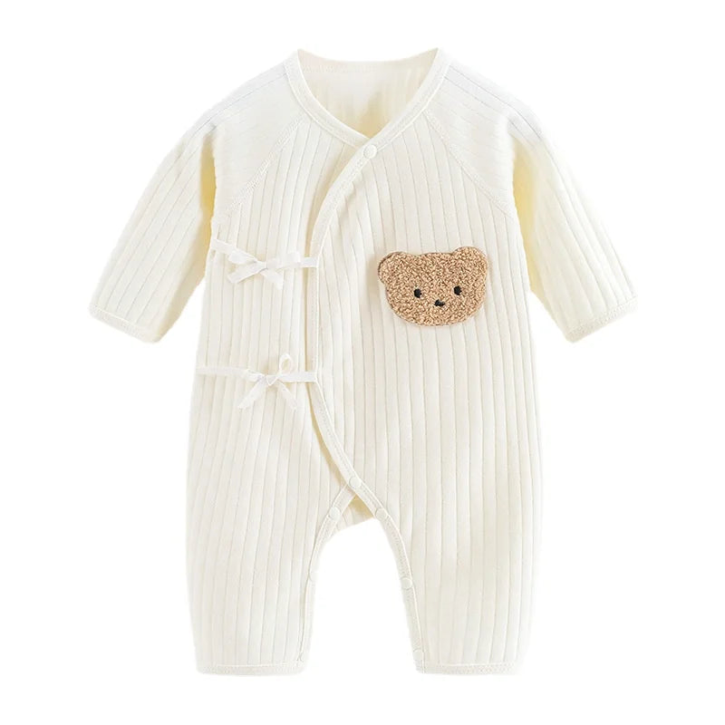 Soft Knit Cotton Romper – All-Season Long Sleeve Jumpsuit (0–6M | Unisex) - Nestling Babies 
