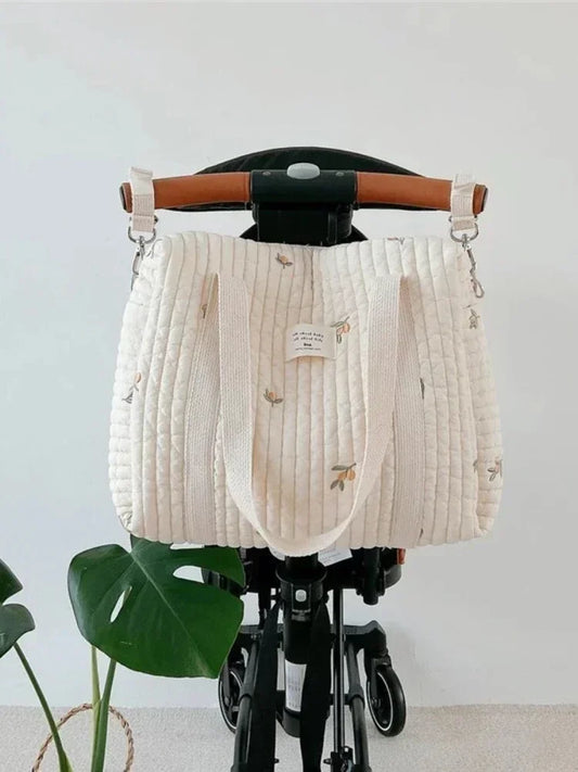 Korean Style Quilted Diaper Bag – Large Mummy Shoulder Bag with Embroidery for Baby Essentials - Nestling Babies 