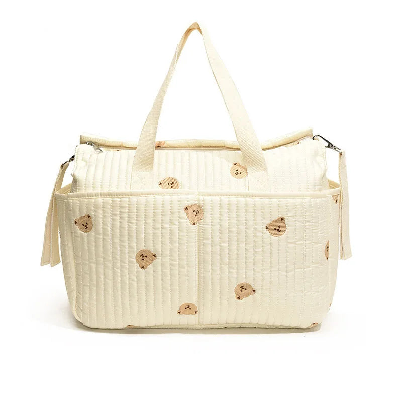 2024 Embroidered Bear Mummy Bag – High-Capacity Diaper Tote for Stylish Moms - Nestling Babies 