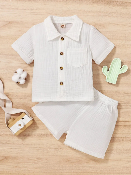 Classic Cotton Summer Outfit – 2PC Lapel Set for Toddlers (1–3Y) - Nestling Babies 