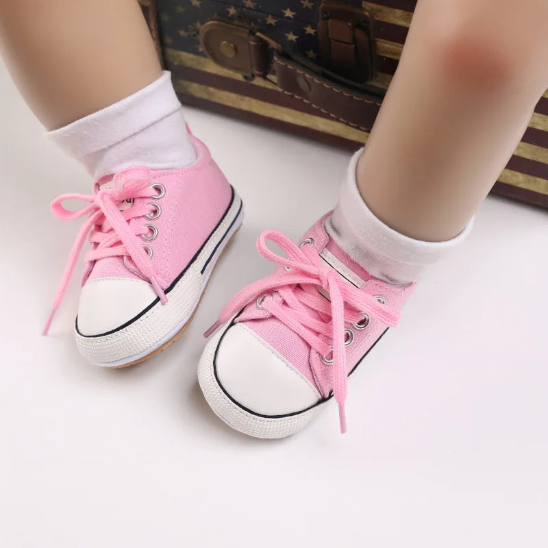 Meckior Baby Canvas Sneakers – Unisex Soft Basketball-Inspired First Walkers (0–18 Months) - Nestling Babies 