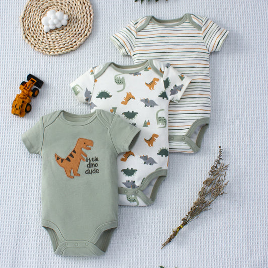 3-Piece Dinosaur Baby Bodysuit Set (0–9M) - Nestling Babies 