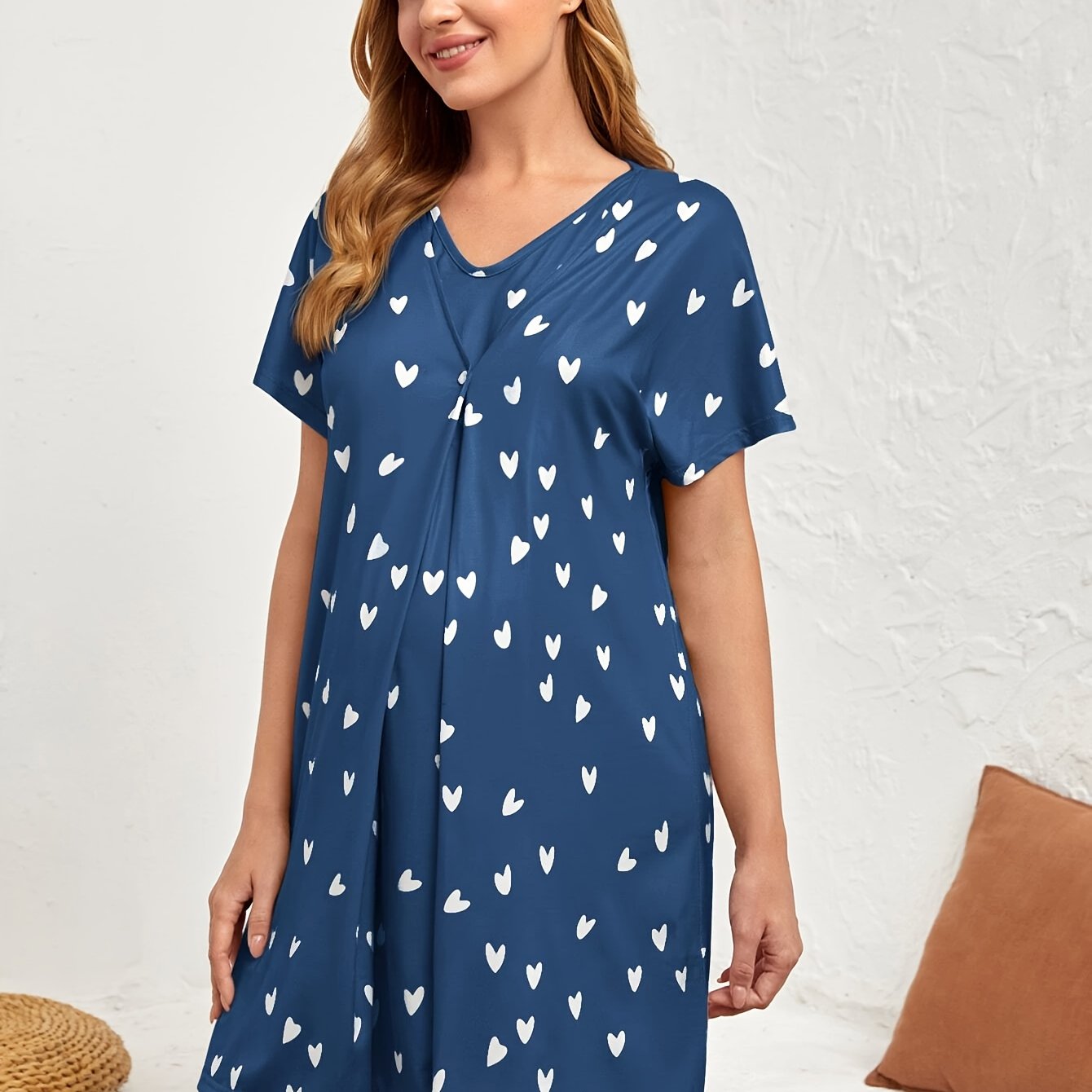 Nursing Maternity Nightdress – Floral V-Neck Sleepwear for Spring & Summer - Nestling Babies 