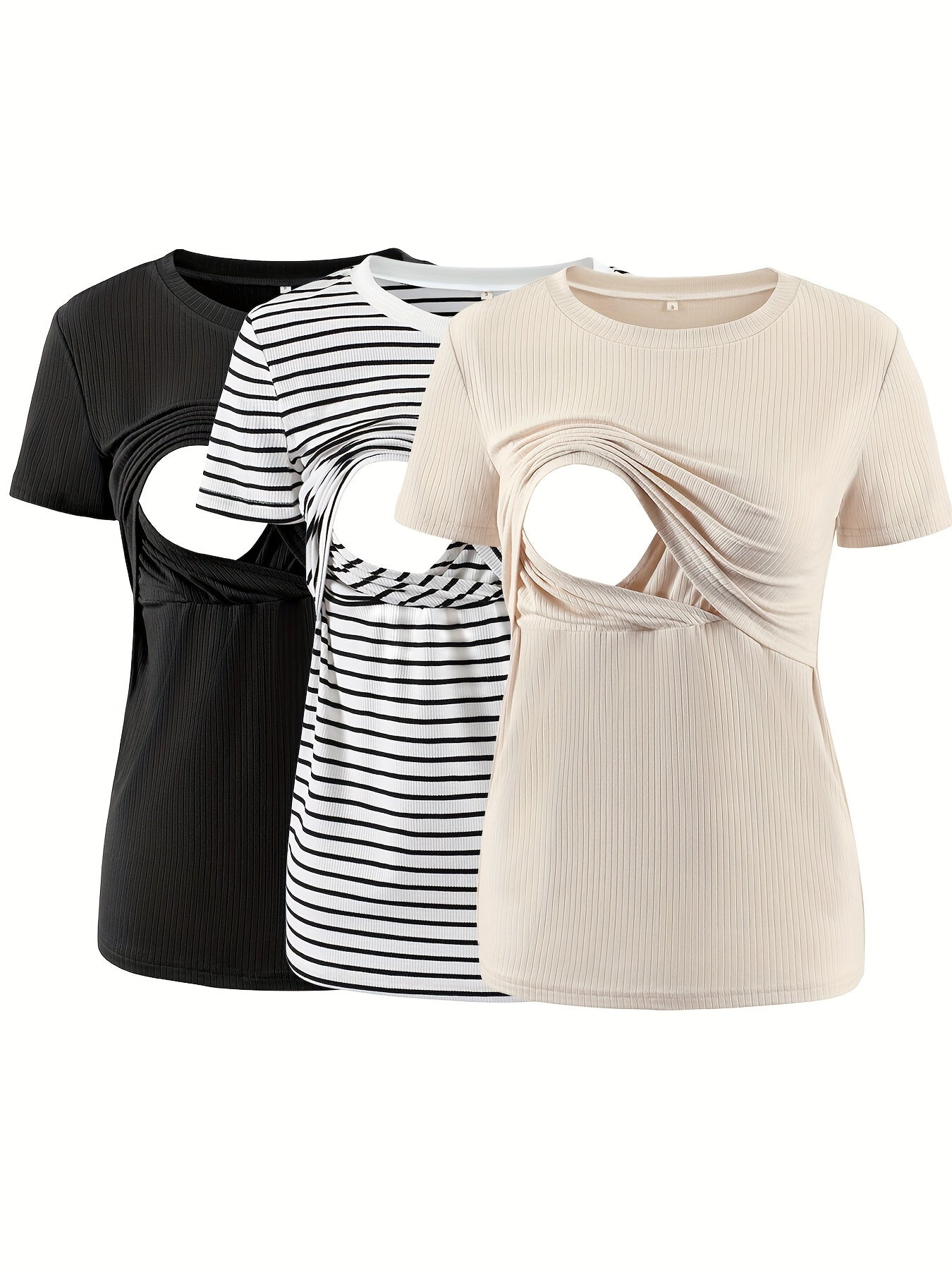 3-Pack Nursing Maternity T-Shirts – Rib Knit Short Sleeve Breastfeeding Tops - Nestling Babies 