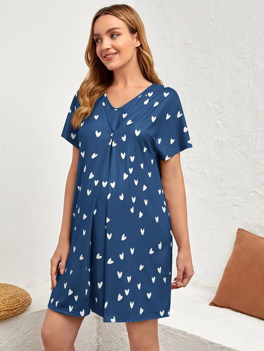 Nursing Maternity Nightdress – Floral V-Neck Sleepwear for Spring & Summer - Nestling Babies 